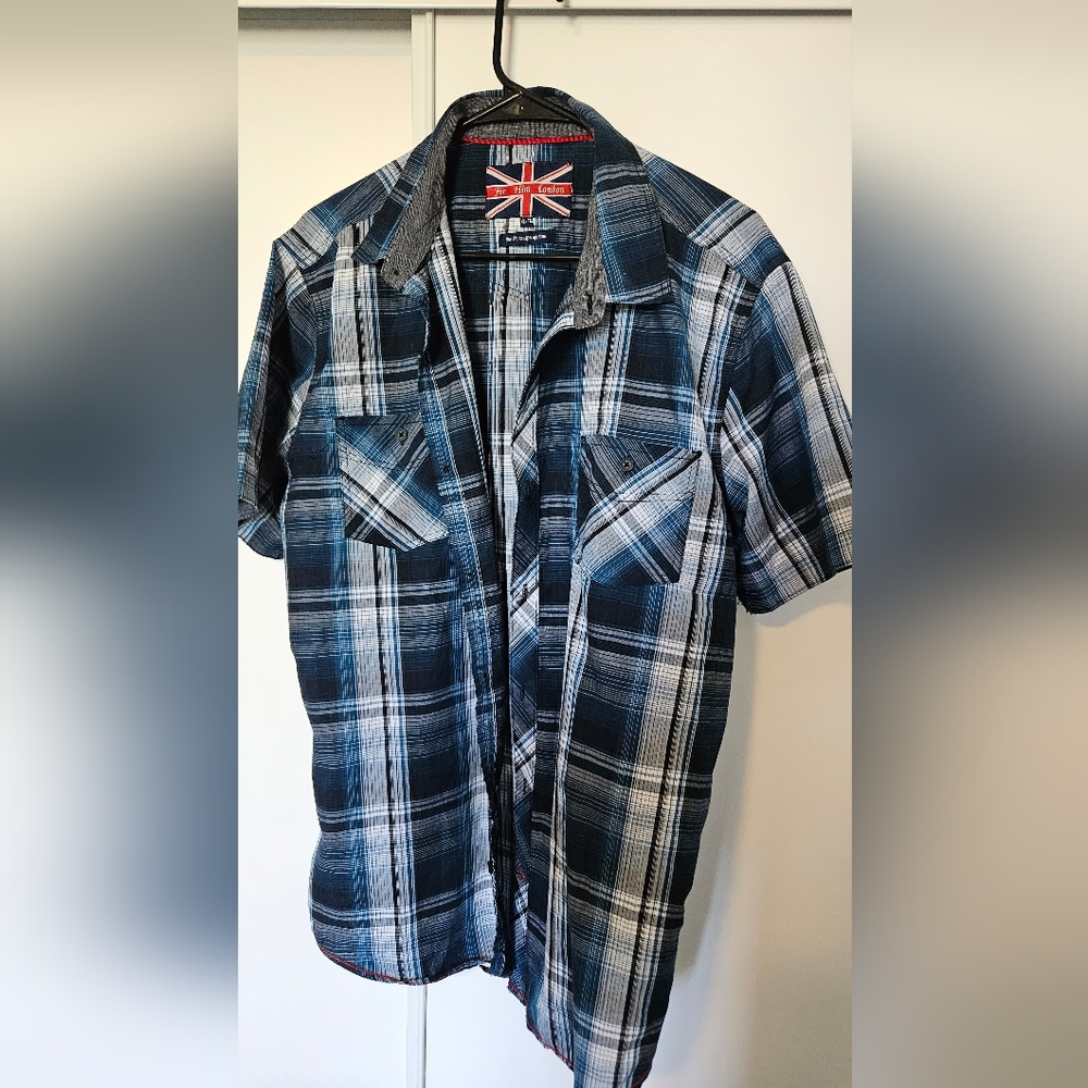 Men's For Him London Blue Plaid Short Sleeve Shirt